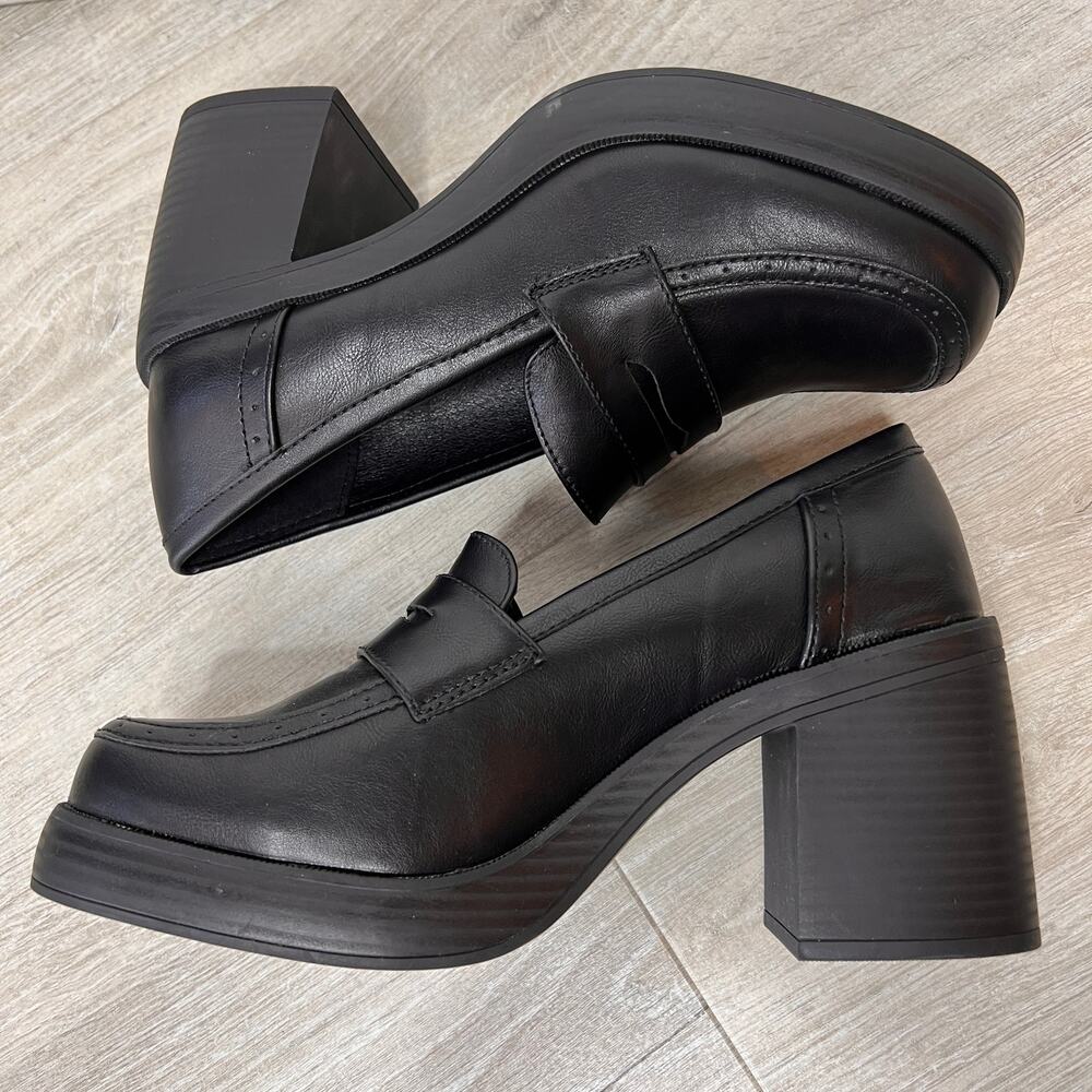 Jellypop Shoes Womens Size 10M Black Chunky Whitney Penny Loafers Block Heel